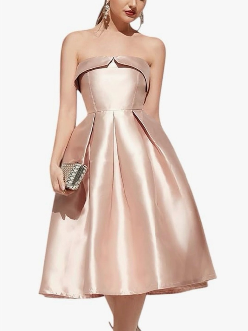 Strapless Satin A-line Formal, Prom, Bridesmaid Dress in Dusty Blush Pink